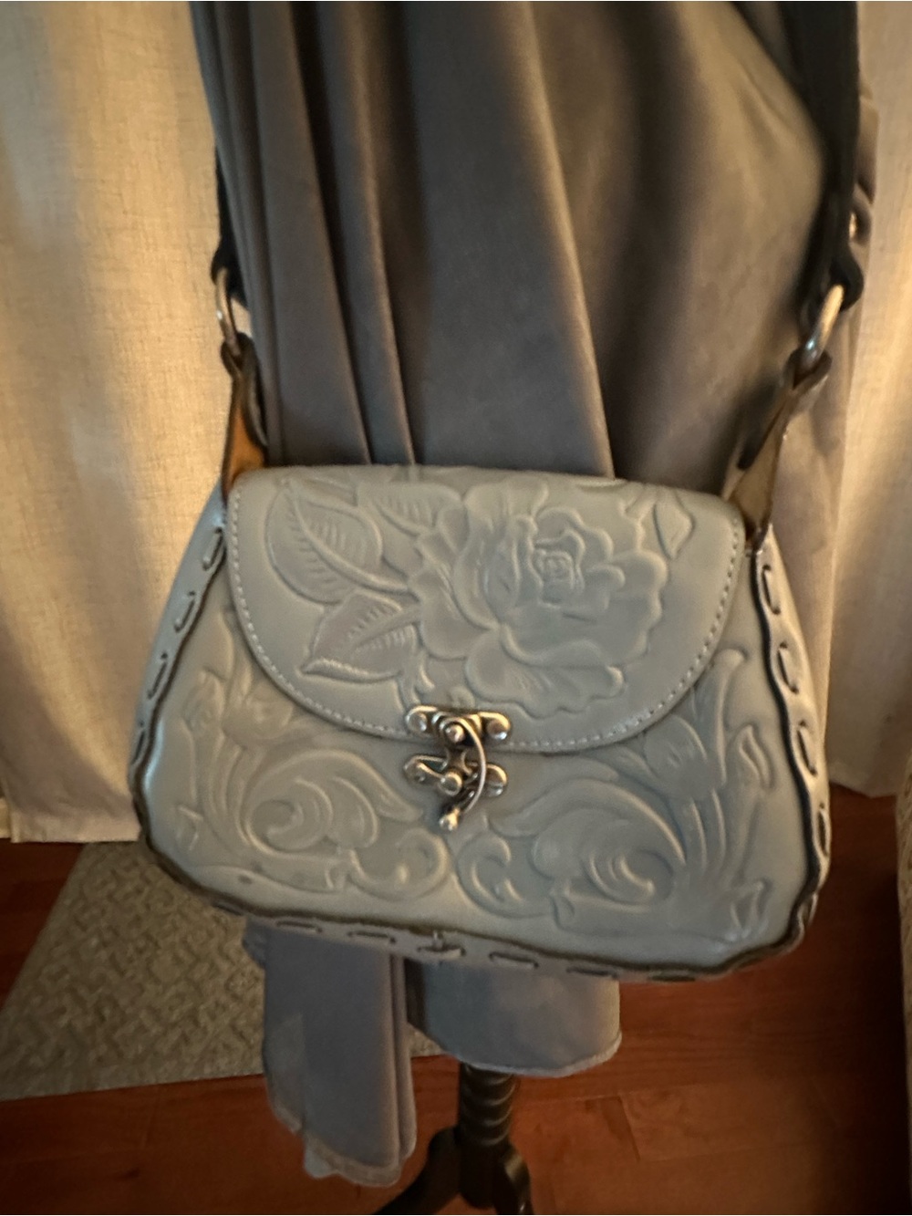 Patricia Nash Embossed Floral Shoulder Bag in Light Blue